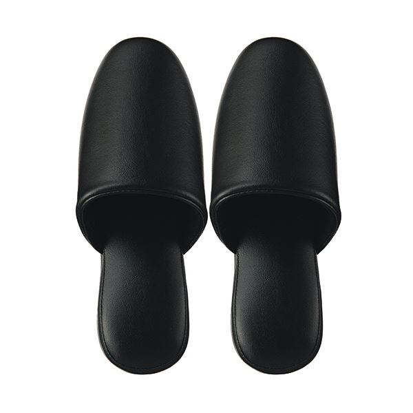 （まとめ） TANOSEE最高級レザー調スリッパ 吊り込み ブラック 1足 【×5セット】