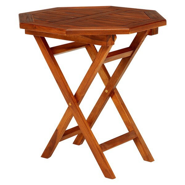 折りたたみテーブル 幅70cm 八角形 チーク材使用 木目調 木製 ガーデンテーブル アウトドアテーブル キャンプ【代引不可】