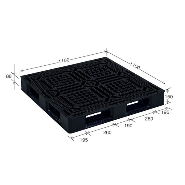 【10枚セット】 樹脂パレット/軽量パレット 【JL-D4・1111G】 ブラック 材質:再生PP 安全設計【代引不可】