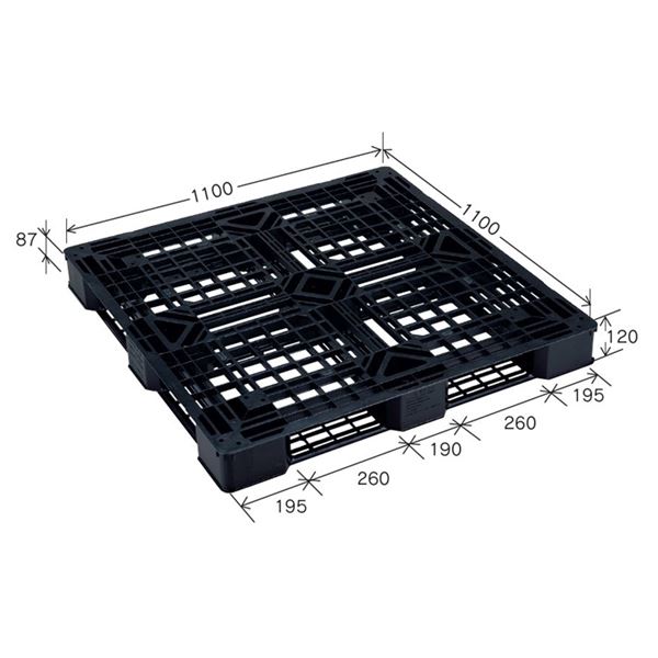 樹脂パレット/軽量パレット 【JL-D4・1111E(5)】 ブラック 材質：再生PP 安全設計【代引不可】