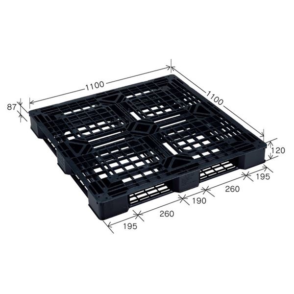 樹脂パレット/軽量パレット 【JL-D4・1111E(5)】 ブラック 材質:再生PP 安全設計【代引不可】