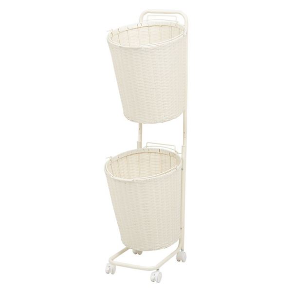 ランドリーラック 約幅35cm 2段 ホワイト 着脱式洗濯かご キャスター付き スチール 引き出し 組立品 ランドリー収納 脱衣所【代引不可】