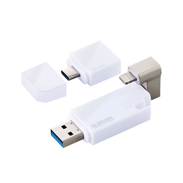 エレコム iPhone iPad USBメモリ Apple MFI認証 Lightning USB3.2(Gen1) USB3.0対応 Type-C変換アダプタ付 16GB ホワイト MF-LGU3B016GWH