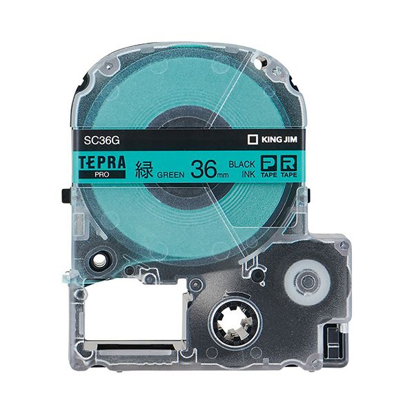 (まとめ) キングジム テプラ PRO テープカートリッジ パステル 36mm 緑／黒文字 SC36G 1個 【×5セット】
