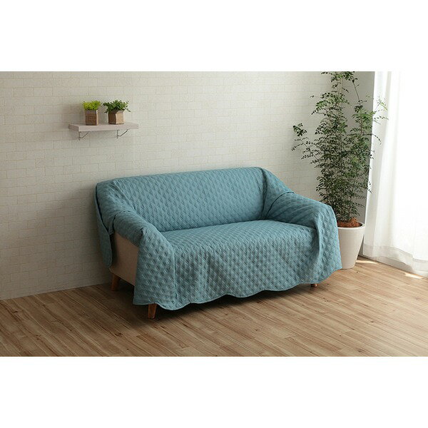 マルチカバー/ソファーカバー 【正方形 約190×190cm ブルー】 洗える ホットカーペットカバー対応 通年..