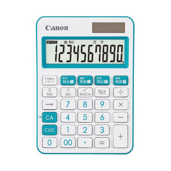 ■サイズ・色違い・関連商品■ブルー[当ページ]■ネイビー■商品内容【ご注意事項】・この商品は下記内容×10セットでお届けします。キヤノン ミニ卓上電卓 LS-105WUC-BL■商品スペック2つの「税率登録」キーを搭載、軽減税率にも対応モデル。●外寸（幅）[mm]：106●外寸（奥）[mm]：147●外寸（高）[mm]：25●質量[g]：116●桁数[桁]：10●付属品：保証書付き取扱説明書、LR44（内蔵電池）●保証期間[年間]：1●表示数字高[mm]：18●早打ち対応：○●計算状態表示：○●時間計算機能：×●日数計算機能：×●税計算機能：○●マルチ換算機能：×●チルト表示／傾斜表示：傾斜表示●色：ブルー●電源：太陽電池＋リチウム電池（LR44）■送料・配送についての注意事項●本商品の出荷目安は【3 - 6営業日　※土日・祝除く】となります。●お取り寄せ商品のため、稀にご注文入れ違い等により欠品・遅延となる場合がございます。●本商品は仕入元より配送となるため、沖縄・離島への配送はできません。