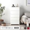 タンス ワイド 5段 約幅54cm アイボリー プラスチック製 脚付き 日本製 ホコリが入りにくい チェスト 衣類収納 収納家具 組立式【代引不可】