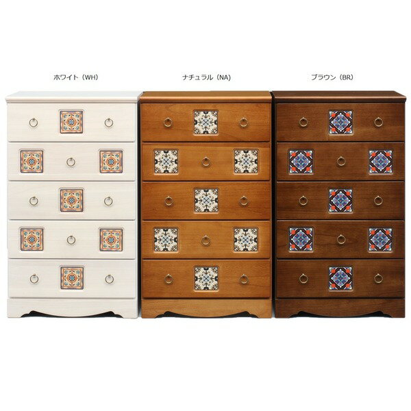 ハイチェスト タンス 5段 幅59.5cm ブラウン 日本製 木製 桐材 アンティーク調 引き出し収納 ベッドルーム 寝室 完成品(3)