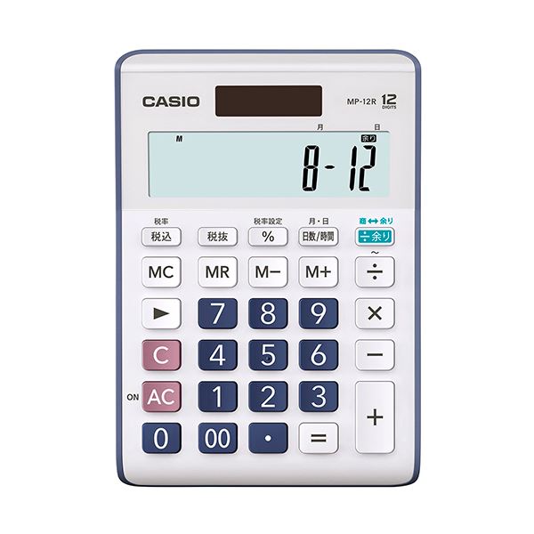 ■商品内容【ご注意事項】・この商品は下記内容×3セットでお届けします。●あまり(表示)計算機能。●商(答え)と余りを同時に表示します。●日数の計算にオススメ!●消費税の税込・税抜計算が行えます。税率も自由に設定でき、税金額も表示します。●時間の四則計算、メモリー計算、パーセント計算ができます。「勤務時間計算」、「時給計算」等に便利です。●両入、片落の日数計算ができます。●太陽電池と補助電池の併用で計算途中で光がさえぎられても、内蔵電池によって計算内容を保護します。●四則演算の計算やメモリー機能の使用状況を表示で確認できます。■商品スペック桁数：12桁寸法：W約103×D147×H28.8mm質量：約115gメモリー：1機能：余り計算、税計算、時間計算、日数計算、T・W・P(太陽電池と補助電池の併用)、計算状態表示、マルチ%、四則定数計算、概数計算、桁下げ(シフト)、キーロールオーバー機能(早打ち機能)、ツーゼロキー、3桁位取り表示、特大表示、プラスチックキー、オートパワーオフ表示部：傾斜電源：ソーラ、電池(CR2032×1)2電源電池寿命：約7年保証期間：1年【キャンセル・返品について】商品注文後のキャンセル、返品はお断りさせて頂いております。予めご了承下さい。■送料・配送についての注意事項●本商品の出荷目安は【5 - 11営業日　※土日・祝除く】となります。●お取り寄せ商品のため、稀にご注文入れ違い等により欠品・遅延となる場合がございます。●本商品は仕入元より配送となるため、沖縄・離島への配送はできません。[ MP-12R-N ]