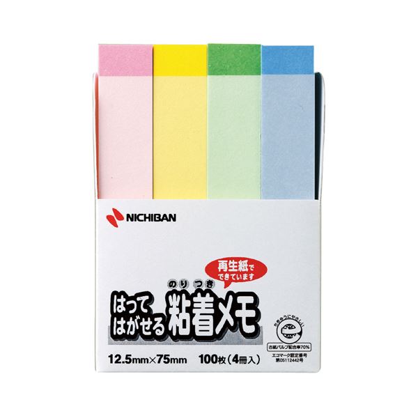 (まとめ) ニチバン ポイントメモ 再生紙 12.5×75mm パステルライン4色 F-3KP 1パック(4冊) 【×30セット】