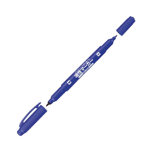 (まとめ) コクヨ 再生樹脂油性マーカーツイン細字+極細 青 PM-41B 1セット（10本） 【×10セット】