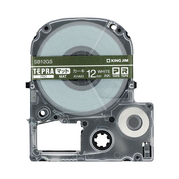 （まとめ）キングジム テプラ PROテープカートリッジ マットラベル 12mm カーキ/白文字 SB12GS 1個【×3..
