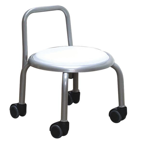 スタッキングチェア/丸椅子 【同色3脚セット ホワイト×シルバー】 幅32cm 日本製 『背付ローキャスターチェア ボン』【代引不可】