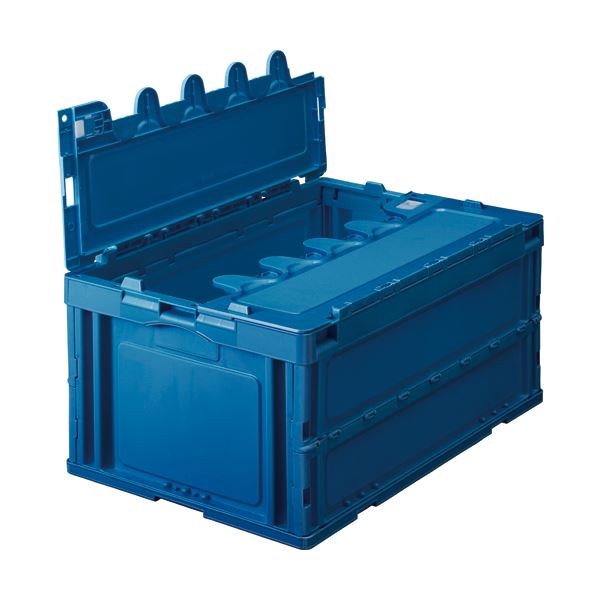 (まとめ) TANOSEE 折りたたみコンテナ フタ付 40L ダークブルー 1台 【×5セット】