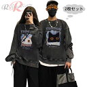 【2枚セット】カップル ペア トレーナー 猫 トップス 可愛い 大きいサイズ リンクコーデ カップルお揃い ブラック カップル おそろい ペア柄 黒 大きいサイズ 秋冬 お揃い服 記念日 ゆったり オーバーサイズ おしゃれ 長袖 ルームウェア ルームウェア 春