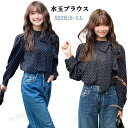 卒業式 ブラウス スーツ 女の子 ブラウス レディース 卒服 韓国 トップス 長袖 春秋 可愛い お洒落 薄手 ドット柄 ラウンドネック キャップスリーブ ゴム入り フロント ボタン 前開き バック 切り替え 着回し ドット柄 ブラウス カジュアル 発表会 通勤 通学