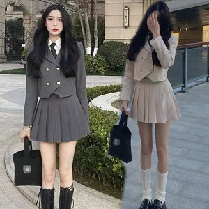 卒業式 スーツ 女の子 ネクタイ 韓国 制服 卒服 女の子 韓国 大きいサイズ フォーマル スーツ ジュニア 韓国 子供服 卒服 子供スーツ 高校生 入学式 4点セット ジャケット ブラウス スカート ネクタイ チェック柄 ゆったりサイズ グレー ベージュ S M L XL 送料無料