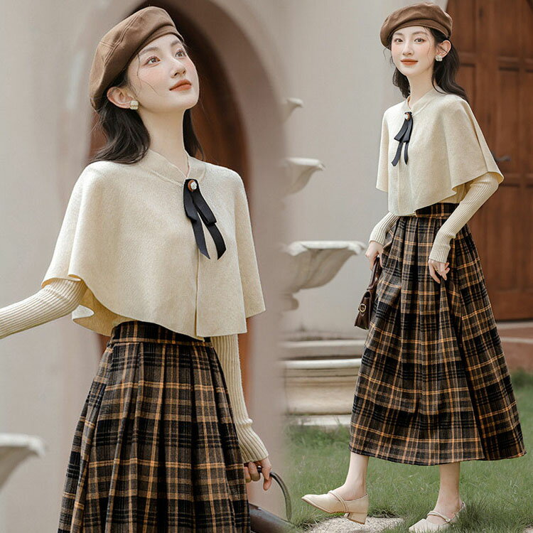 卒業式 スーツ 女の子 セット 韓国 制服 マント スカート ニット チェック 柄 卒服 大人 フォーマル スーツ 高校生 レディース ジュニア 子供服 フォー...