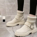 スノーブーツ レディース ソックス風 ショートブーツ レディース 2wayニットブーツ バックルベルト 厚底 ブーツ 歩きやすい ハイカット ブーツ おしゃれ おしゃれ お出かけ ショートブーツ レディース 疲れない 通勤 通学