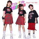 キッズダンス衣装 セットアップ へそ出し 赤黒 チェック柄 スカート 半袖 黒tシャツ 半ズボン 韓国 ヒップホップ ダンス衣装 女の子 男の子 ジャズダンス HIPHOP 男女お揃い ストリートダンス ダンス発表会 応援団 演出服 ステージ衣装 団体服 110-180