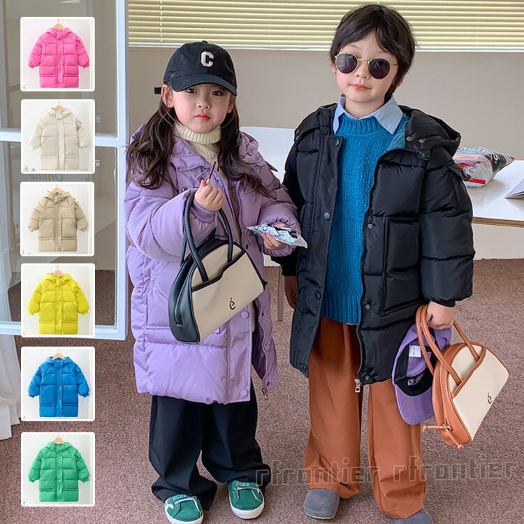 ベンチコート ジュニア 女の子 キッズ 中綿ジャケット 男の子 風パーカー 中綿コート 冬服 子供用 ボーダー柄 アウター パープル ピンク 黒 6色展開 冬 ...