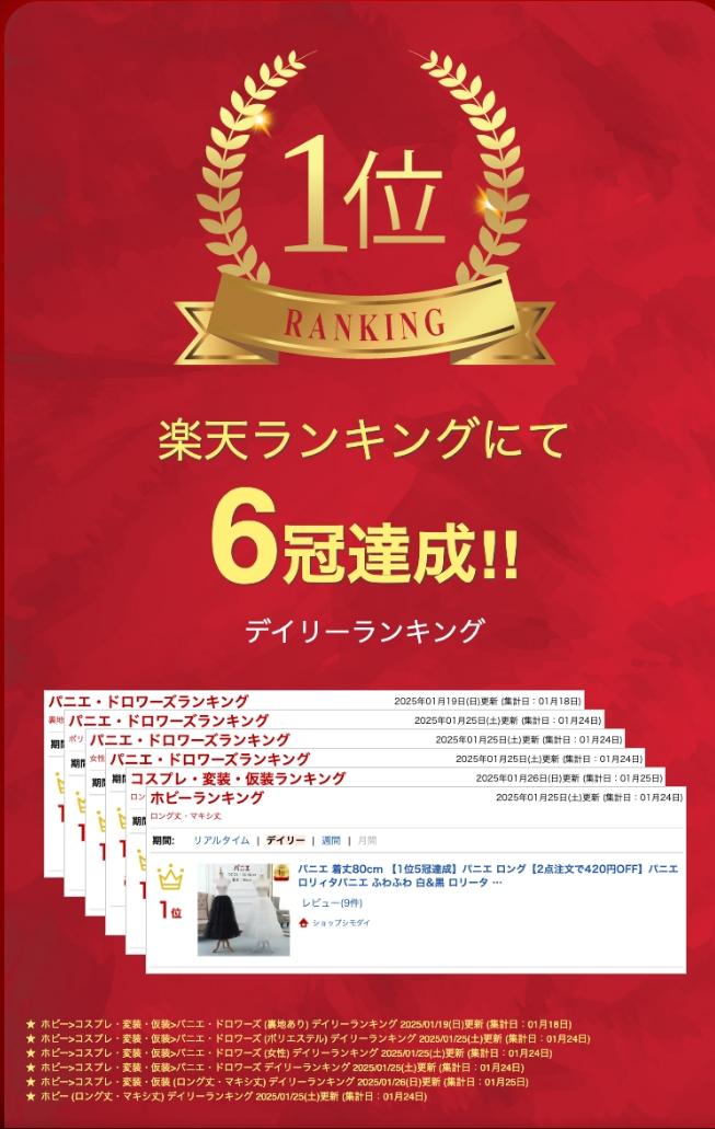 【楽天1位6冠達成】パニエ 着丈80cm パニエ ロング 白&黒 【2点注文で420円OFF】パ...