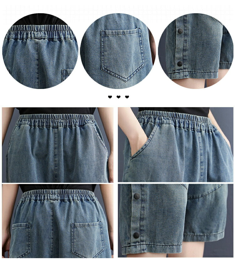 SHININGOODSのバルーンパンツ レディース デニム パンツ 夏 5分丈 ワイドパンツ 体型カバー 涼しい ハーフパンツ ショート丈 ゆったり デニムパンツ ゆったり 大きいサイズ コクーンパンツ ウエストゴム ハイウエスト ポケット サルエルパンツ ひんやり 楽ちん 大人カジュアル 個性的｜アングル3