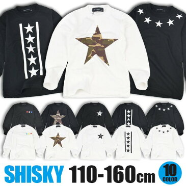 【全品送料無料】SHISKY シスキー 星 プリント 長袖 Tシャツ ロンT シャツ スター モノトーン 白 黒 ホワイト ブラック 男の子 女の子 キッズ ジュニア 子供 110 120 130 140 150 160 548-03 648-03