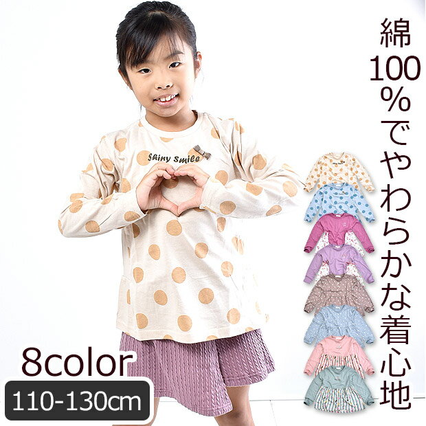 【送料無料】 LovelyTune 長袖Tシャツ 4タイプ プリント ロンT 長袖 Tシャツ シャツ ロンティー キッズ 110cm 120cm 130cm 女の子 子供服 トップス 綿100％ かわいい おしゃれ 保育園 幼稚園 小学生 春 こども服 ピンク グリーン 水色 ブルー コットン100％