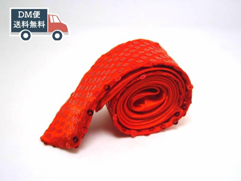 スパンコール ナロータイ 細ネクタイ レッド 5.5cm メンズ 結婚式 パーティー 衣装 舞台 キラキラ