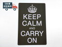 アメリカン風ブリキ看板 KEEP CALM AND CARRY ON ブラック DM便発送