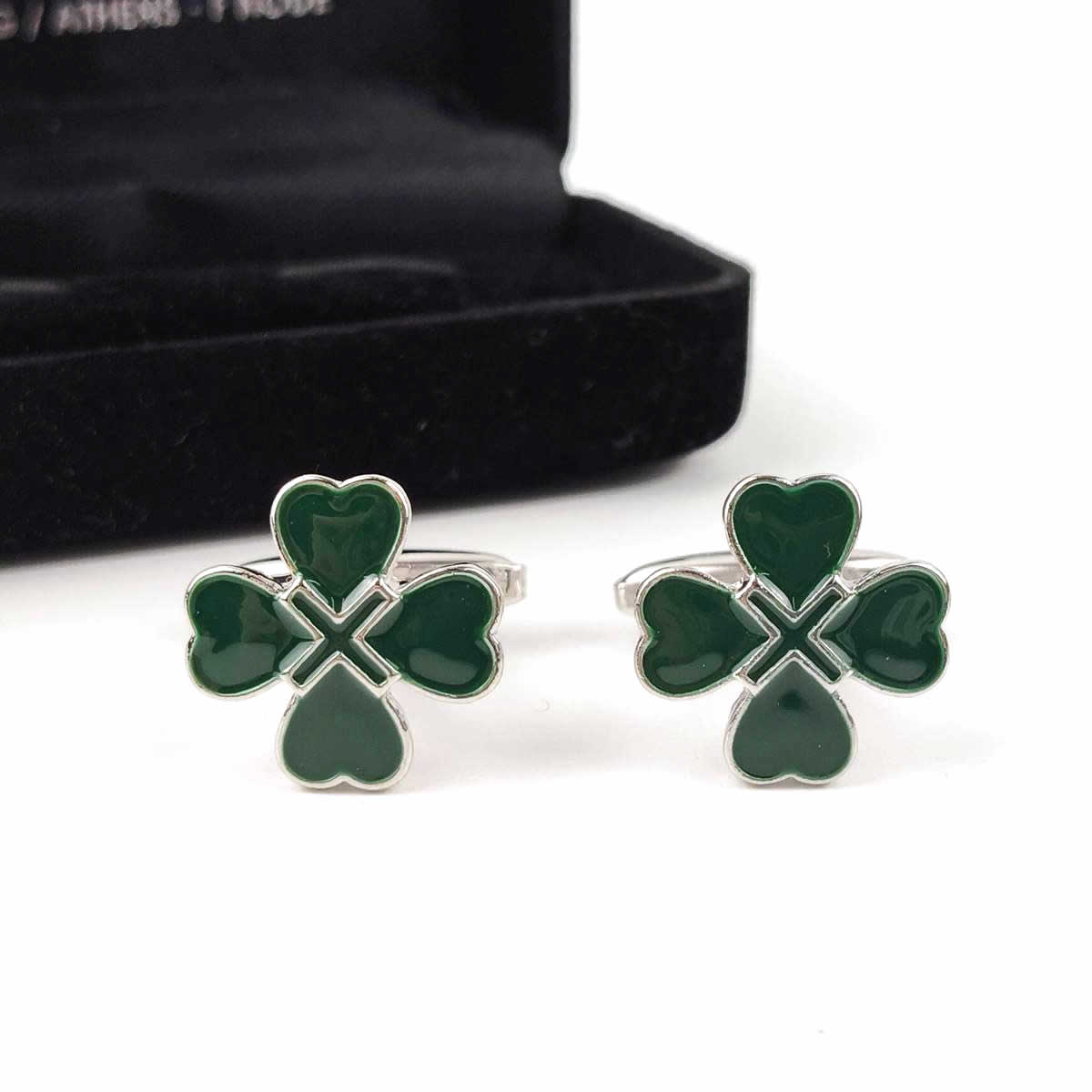 カフスボタン 四つ葉のクローバー グリーン フォーマル 幸運