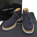 【8/1 P2倍】【本物保証】 箱・布袋付 ジョルジオアルマーニ GIORGIO ARMANI スニーカー ハイカット 靴 スエード ベロア 紺 サイズ6 1/2 【中古】(4)