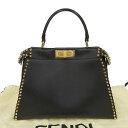 【8/1 P2倍】【本物保証】 布袋付 美品 フェンディ FENDI ピーカブー スタッズ ハンドバッグ レザー 黒 ブラック 【中古】