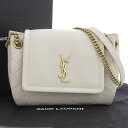 【本物保証】 箱・布袋付 新品同様 サンローラン SAINT LAURENT ミニノリータ ロゴ YSL チェーンショルダーバッグ レザー ホワイト 67273...