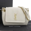 【本物保証】 箱・布袋付 新品同様 サンローラン SAINT LAURENT ミニノリータ ロゴ YSL チェーンショルダーバッグ レザー ホワイト 6727381 【中古】