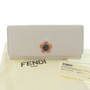 【8/1 P2倍】【本物保証】 布袋付 フェンディ FENDI 花 フラワー ホック付長財布 レザー ライトグレー 8M0251 9PRFOY9G 【中古】