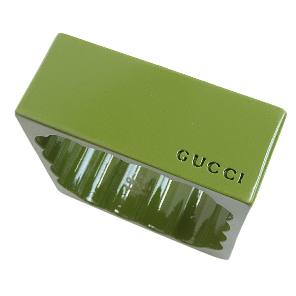 【8/1 P2倍】【本物保証】 箱付 美品 グッチ GUCCI バングル オリーブグリーン Mサイズ □V刻印 希少 レア 【中古】