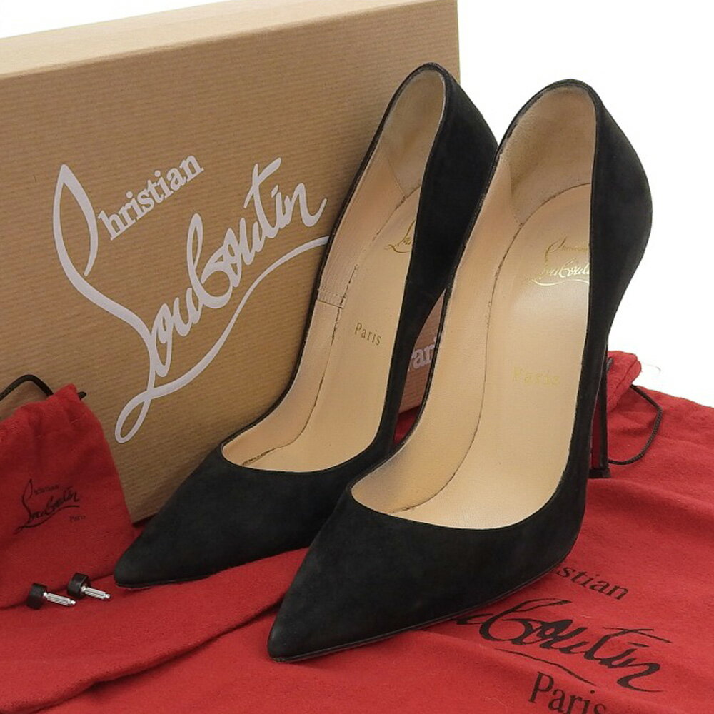 【8/1 P2倍】【本物保証】 箱・布袋付 美品 クリスチャン ルブタン Christian Louboutin ヒール パンプス 靴 スエード ブラック 37 ポインテッドトゥ レディース 【中古】