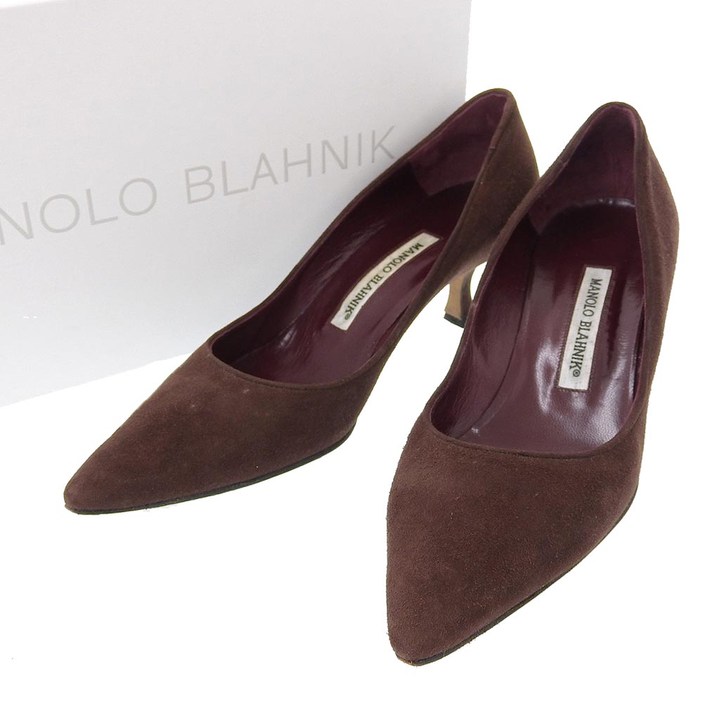 【8/1 P2倍】【本物保証】 箱付 マノロブラニク Manolo Blahnik パンプス ヒール 靴 スエード 茶 ブラウン レディース 【中古】のサムネイル
