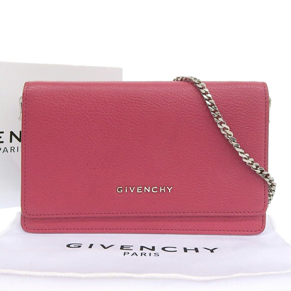 【本物保証】 箱付 超美品 ジバンシー GIVENCHY ロゴ チェーンウォレット 長財布 レザー ワインレッド 【中古】