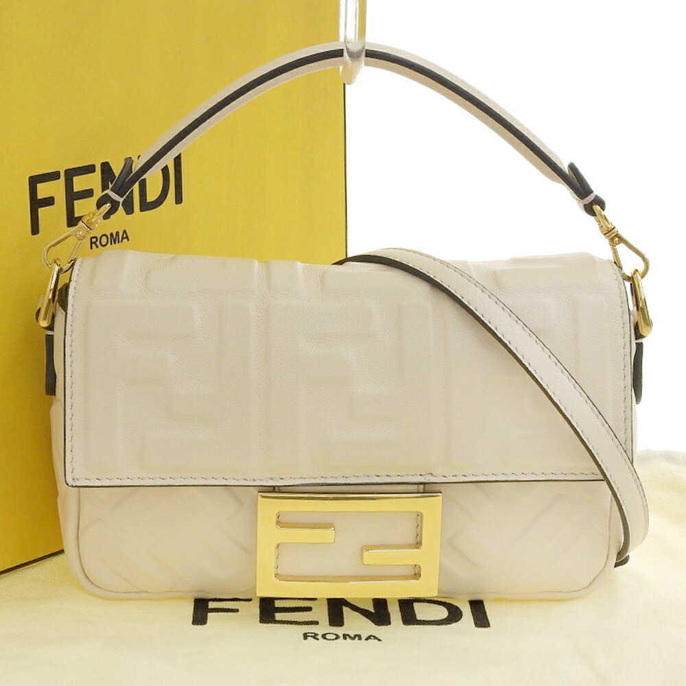 【本物保証】 箱・布袋付 超美品 フェンディ FENDI バゲット スモール ロゴ FF柄 2WAYバッグ チェーンショルダーバッグ ラムレザー 8BS017 【中古】