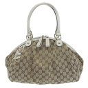 【本物保証】 超美品 グッチ GUCCI ハンドバッグ トートバッグ GGキャンバス レザー ベージュ系 223974 506631 【中古】