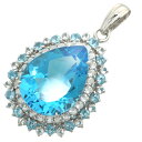 【本物保証】 鑑付 新品同様 ブルートパーズペンダント K14WG ブルートパーズ 19.30ct メレクリアストーン入 涙型 ノーブランド No brand 【中古】