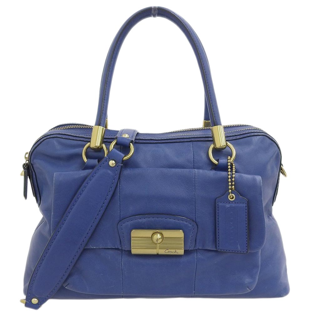 【8/1 P2倍】【本物保証】 コーチ COACH 2WAY トートバッグ レザー 青 ゴールド金具 14751 【中古】