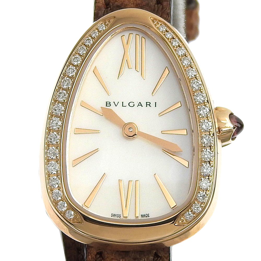 【8/1 P2倍】【本物保証】 箱 保付 超美品 ブルガリ BVLGARI セルペンティ レディース クォーツ電池 腕時計 ベゼルダイヤ シェル文字盤 SPP27WPGDL 【中古】