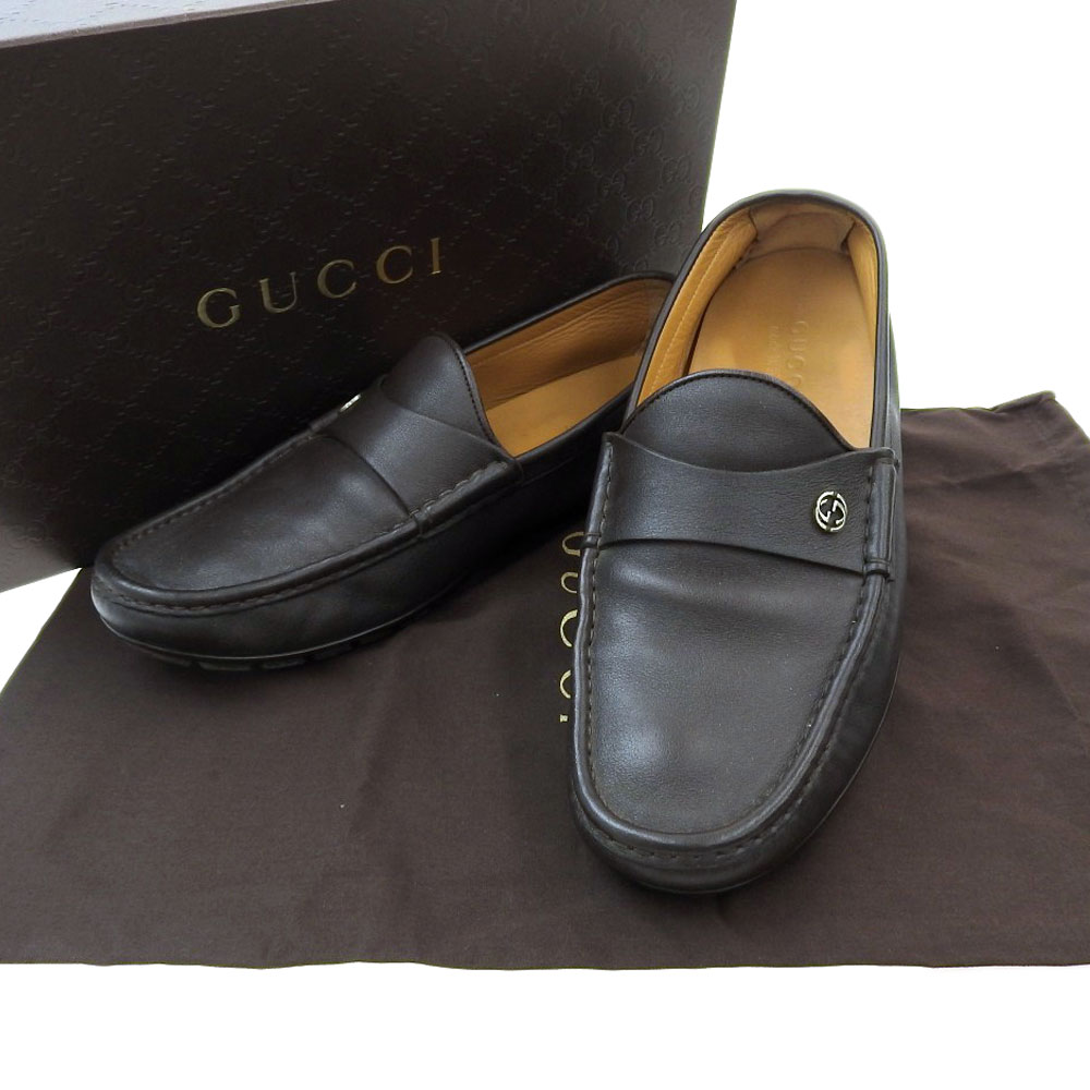 【8/1 P2倍】【本物保証】 箱・布袋付 グッチ GUCCI ビジネスシューズ ローファー 靴 レザー 茶 9 386587 【中古】