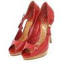 【8/1 P2倍】【本物保証】 クリスチャン ディオール CHRISTIAN DIOR ハイヒール オープン トゥ パンプス エナメル 赤 361/2 ロゴ リ...