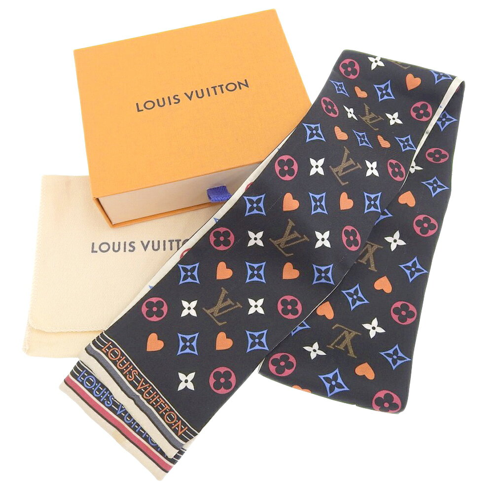 【中古】 箱・布袋付 超美品 ルイヴィトン LOUIS VUITTON モノグラム ゲームオン バンドー ツイリースカーフ ブラック ホワイト MP2904 