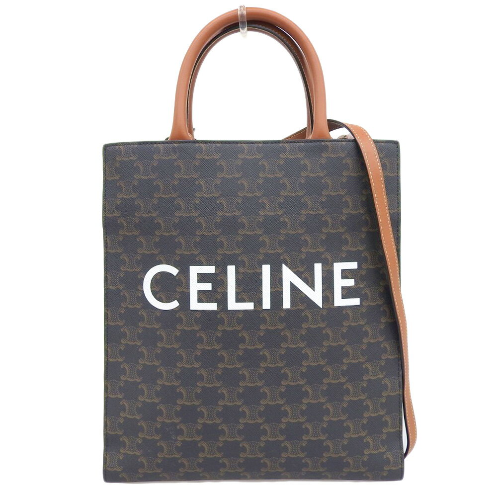 【本物保証】 超美品 セリーヌ CELINE トリオンフ スモール バーティカル カバ 2WAY トートバッグ ショルダーバッグ ブラウン 191542 【中古】